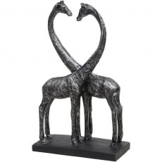 Antique Silver Giraffes in Love Sculpture