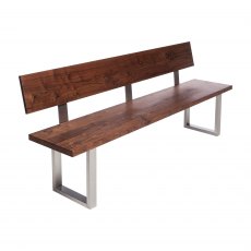 Piana Walnut Bench with Back (with U-shape metal legs 3x6cm)