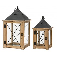 Fir Wood Lantern with Iron Crossing (set of two)