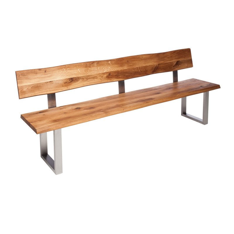 Qualita Piana Oak Bench with Back (with U-shape metal legs 3x6cm)