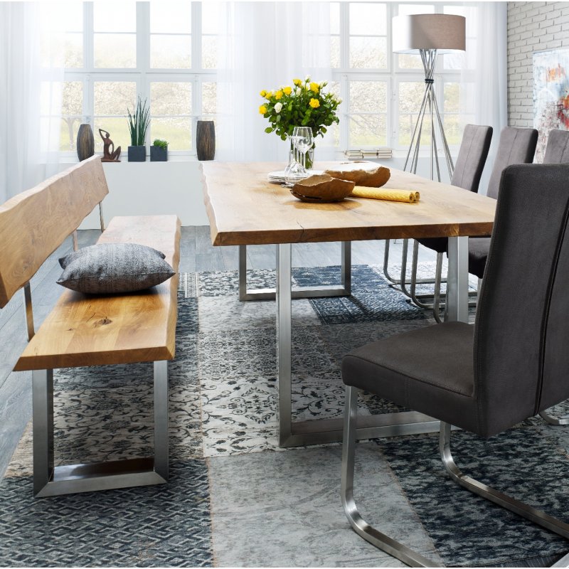 Piana Oak Bench with Back with U shape wooden legs 4x10cm CASA