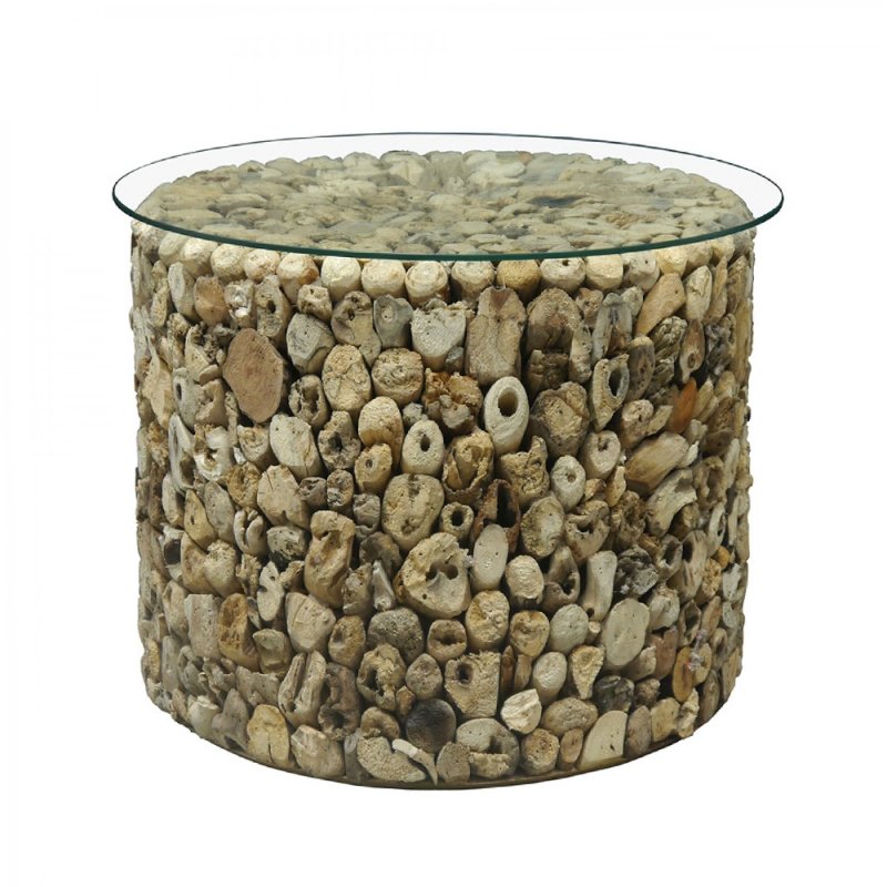 Bluebone Driftwood Drum Lamp Table