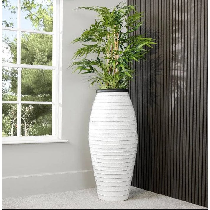 Round Ribbed Pot White Ribbed White Large Pot - CASA