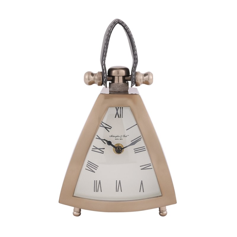 Libra Isosceles Brass Curved Front Mantel Small Clock